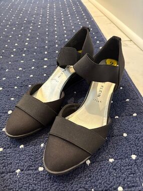 Anne Klein Black D'Orsay Pointed Toe Heels with Elastic Strap